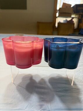 25 each Alvar Aalto Vibrant Pink and Deep Blue Glass Candle Holders NWOT